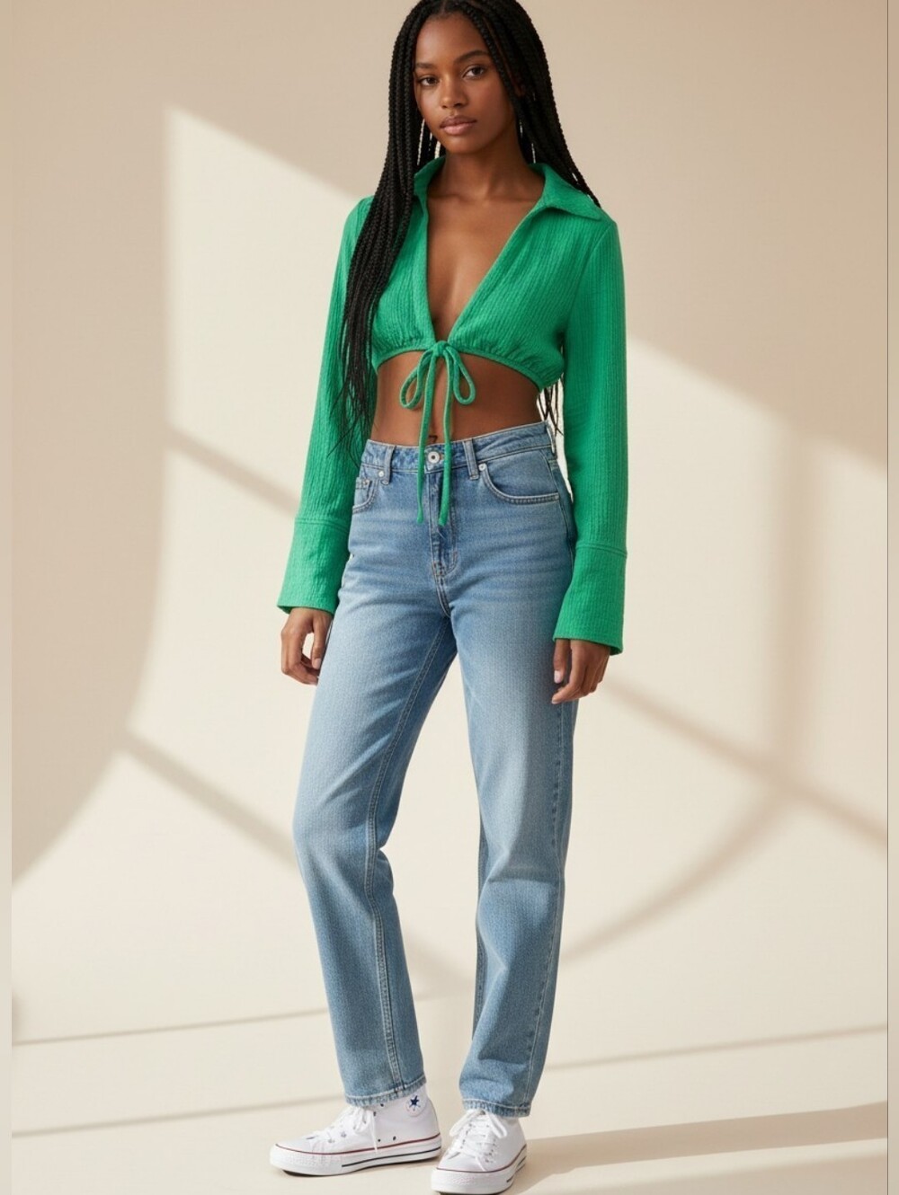 Pretty Little Thing Women's Green Waffle Tie Crop Top Size 2